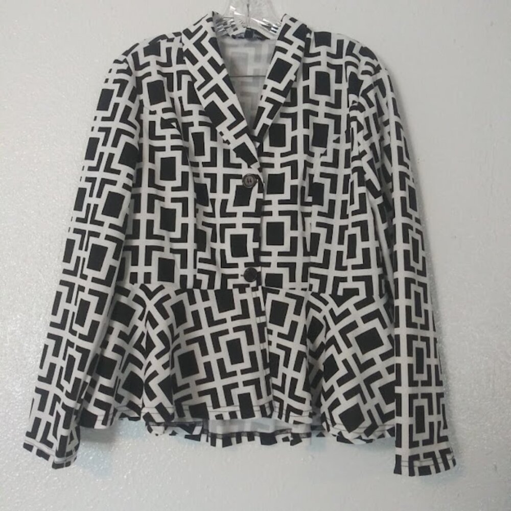 Wowo Fashion women's size XL black and white geometric blazer jacket